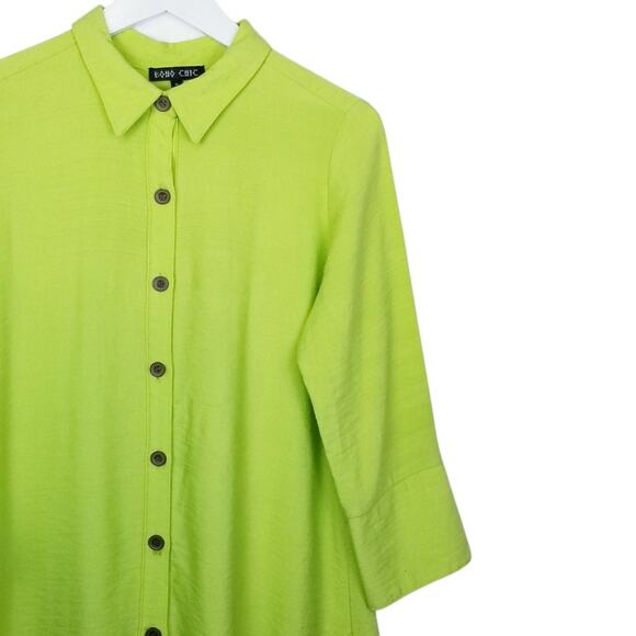 BOHO CHIC Charteuse Button-Back 3/4 Sleeve Shirt Made in USA - Size S - Picture 2 of 7